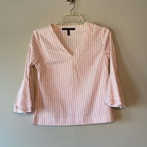 White House Black Market VNeck Bell Ruffle Sleeve Pink Stripe Top Size 0